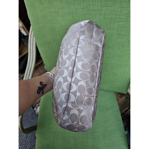 Coach Signature Purse Bag Satchel Gray Silver Canvas Metallic Leather Y2K - Picture 5 of 16